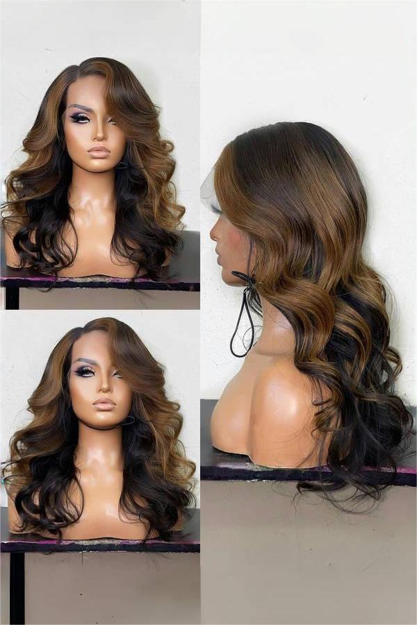 Kes x cynthialumzy 20 inch 13x6 HD Lace front wigs virgin human hair 200 density lace frontal body wave wigs brown highlight color