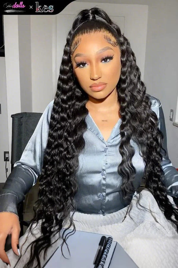 Kes x thedollsproject 30 inch 13x6 HD Lace front wigs virgin human hair 200 density lace frontal deep wave wigs natural color