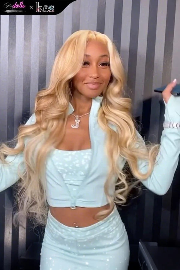 Kes x thedollsproject 26 inch 13x6 HD Lace front wigs virgin human hair 200 density lace frontal body wave wigs blonde color