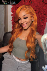 Kes x yanithelacewiz 26 inch 5x5 Glueless human hair HD lace closure wigs 200% density body wave wigs orange color