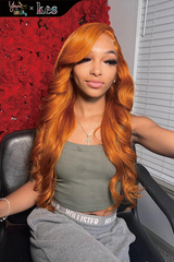 Kes x yanithelacewiz 26 inch 5x5 Glueless human hair HD lace closure wigs 200% density body wave wigs orange color