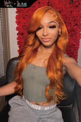 Kes x yanithelacewiz 26 inch 5x5 Glueless human hair HD lace closure wigs 200% density body wave wigs orange color