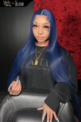 Kes x yanithelacewiz 30 inch 13x6 HD Lace front wigs virgin human hair 200 density lace frontal straight wigs blue color