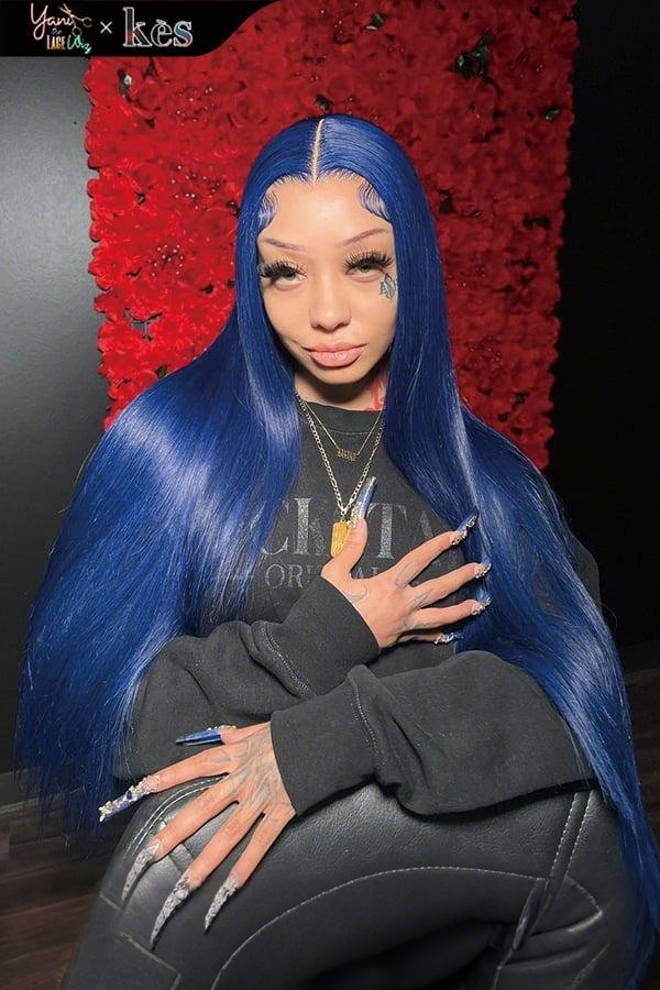 Kes x yanithelacewiz 30 inch 13x6 HD Lace front wigs virgin human hair 200 density lace frontal straight wigs blue color