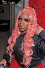 Kes x yanithelacewiz 26 inch 13x6 HD Lace front wigs virgin human hair 200 density lace frontal body wave wigs pink color