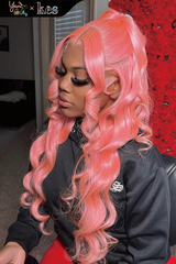 Kes x yanithelacewiz 26 inch 13x6 HD Lace front wigs virgin human hair 200 density lace frontal body wave wigs pink color