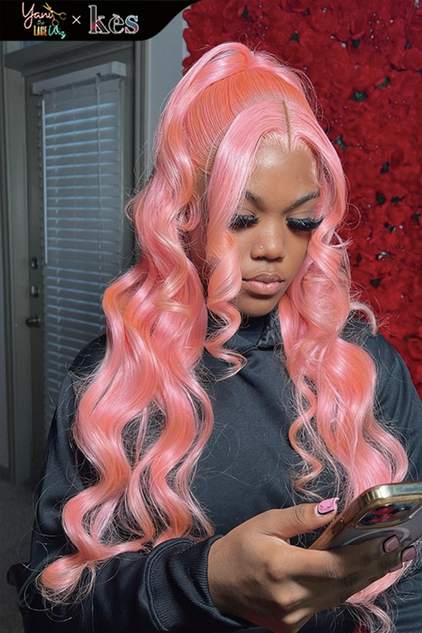 Kes x yanithelacewiz 26 inch 13x6 HD Lace front wigs virgin human hair 200 density lace frontal body wave wigs pink color