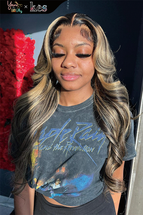 Kes x yanithelacewiz 26 inch 13x6 HD Lace front wigs virgin human hair 200 density lace frontal body wave wigs brown highlight color