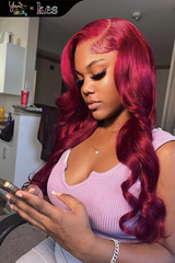 Kes x yanithelacewiz 26 inch 13x6 HD Lace front wigs virgin human hair 200 density lace frontal body wave wigs red color