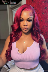 Kes x yanithelacewiz 26 inch 13x6 HD Lace front wigs virgin human hair 200 density lace frontal body wave wigs red color