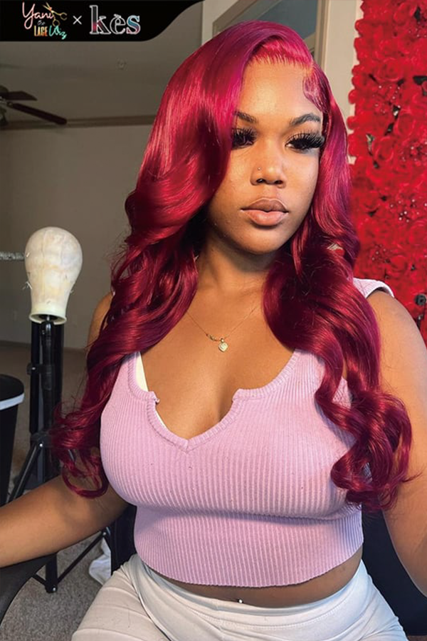 Kes x yanithelacewiz 26 inch 13x6 HD Lace front wigs virgin human hair 200 density lace frontal body wave wigs red color