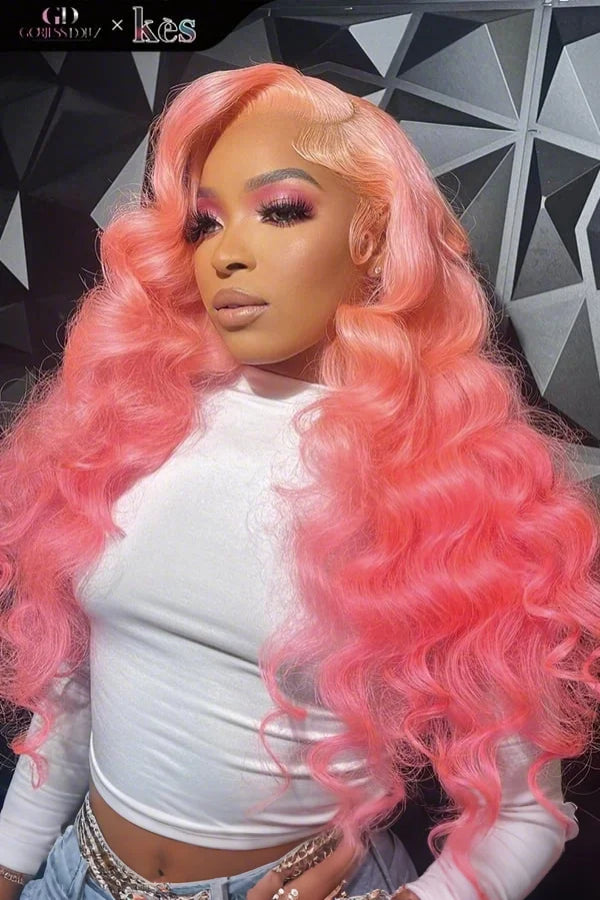 Kes x gorjessdollz 24 inch 13x6 HD Lace front wigs virgin human hair 200 density lace frontal loose wave wigs pink color