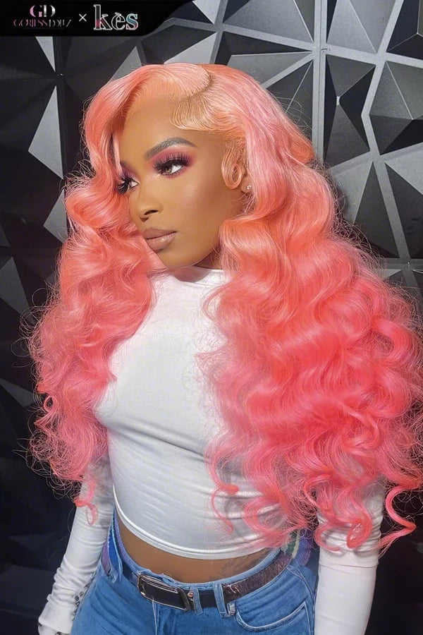 Kes x gorjessdollz 24 inch 13x6 HD Lace front wigs virgin human hair 200 density lace frontal loose wave wigs pink color