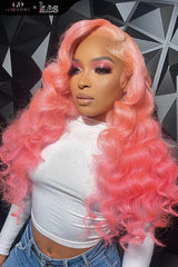 Kes x gorjessdollz 24 inch 13x6 HD Lace front wigs virgin human hair 200 density lace frontal loose wave wigs pink color