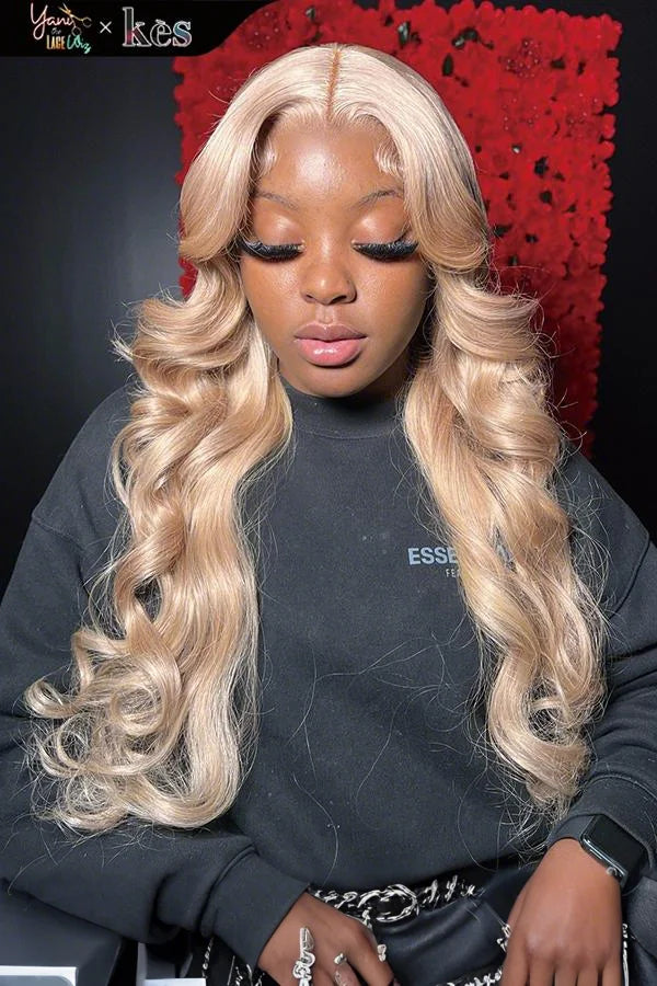 Kes x yanithelacewiz 26 inch 13x6 HD Lace front wigs virgin human hair 200 density lace frontal body wave wigs blonde color