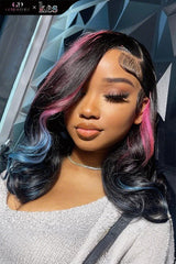 Kes x gorjessdollz 20 inch 13x6 HD Lace front wigs virgin human hair 200 density lace frontal body wave wigs pink and blue highlight color