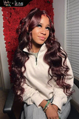 Kes x yanithelacewiz 28 inch 13x6 HD Lace front wigs virgin human hair 200 density lace frontal body wave wigs 99j color