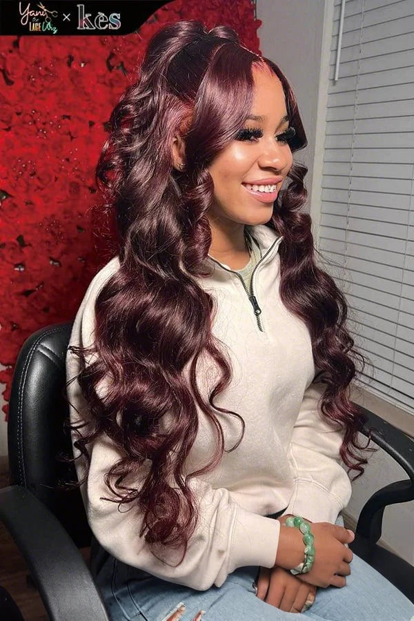 Kes x yanithelacewiz 28 inch 13x6 HD Lace front wigs virgin human hair 200 density lace frontal body wave wigs 99j color