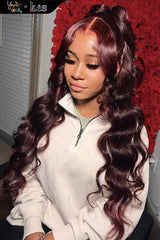 Kes x yanithelacewiz 28 inch 13x6 HD Lace front wigs virgin human hair 200 density lace frontal body wave wigs 99j color