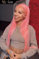 Kes x yanithelacewiz 28 inch 13x6 HD Lace front wigs virgin human hair 200 density lace frontal straight wigs pink color