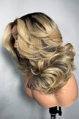 Keswigs 6x6 HD Lace Glueless 200 Density Virgin Human Hair Wavy Wig with Heavy Layers and Custom Blonde Shades