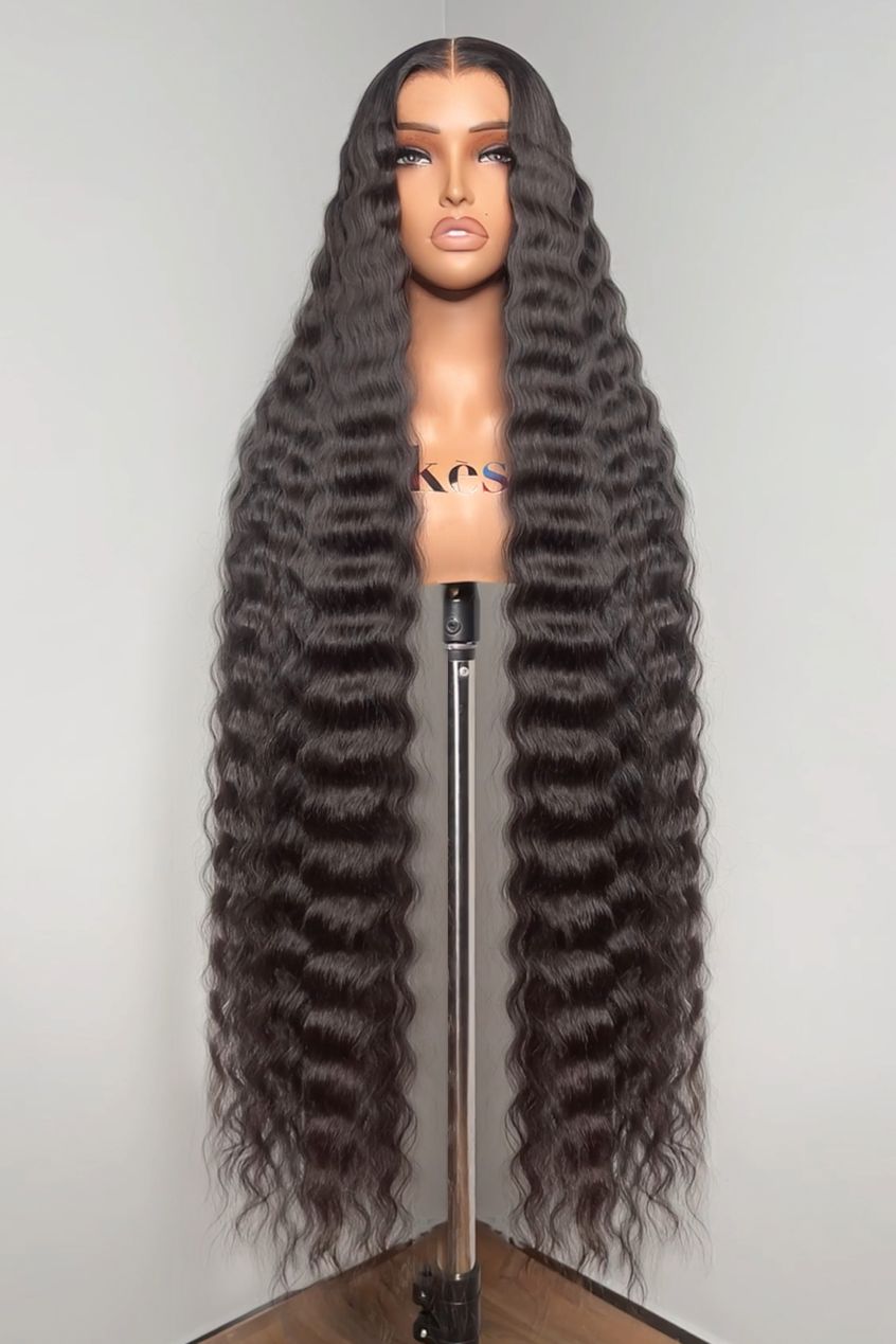 Keswigs 40 inch 6x6 HD Lace closure wigs virgin human hair 200 density lace closure crimped wigs