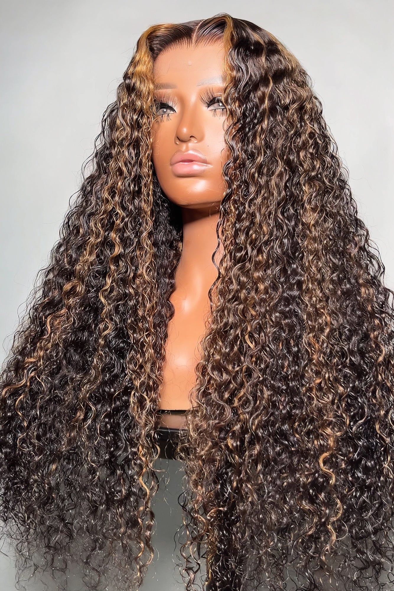 Brown Highlights Curly Glueless 5x5 Closure Lace Wig Beginner Friendly