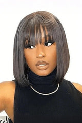 Minimalist Undetectable Lace Wig Silky Straight Bob Wig With Bangs