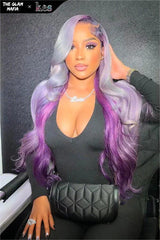 Kes X glammedbytracey 26 inch 13x6 HD Lace front wigs virgin human hair 200 density lace frontal body wave wigs sugar purple color