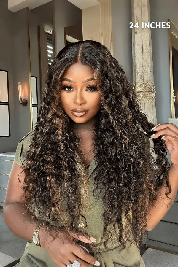 Brown Highlights Funmi Curly Glueless 5x5 Closure Lace Wig Beginner Friendly