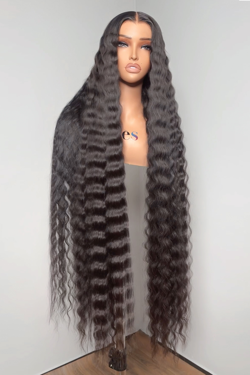 Keswigs 40 inch 6x6 HD Lace closure wigs virgin human hair 200 density lace closure crimped wigs