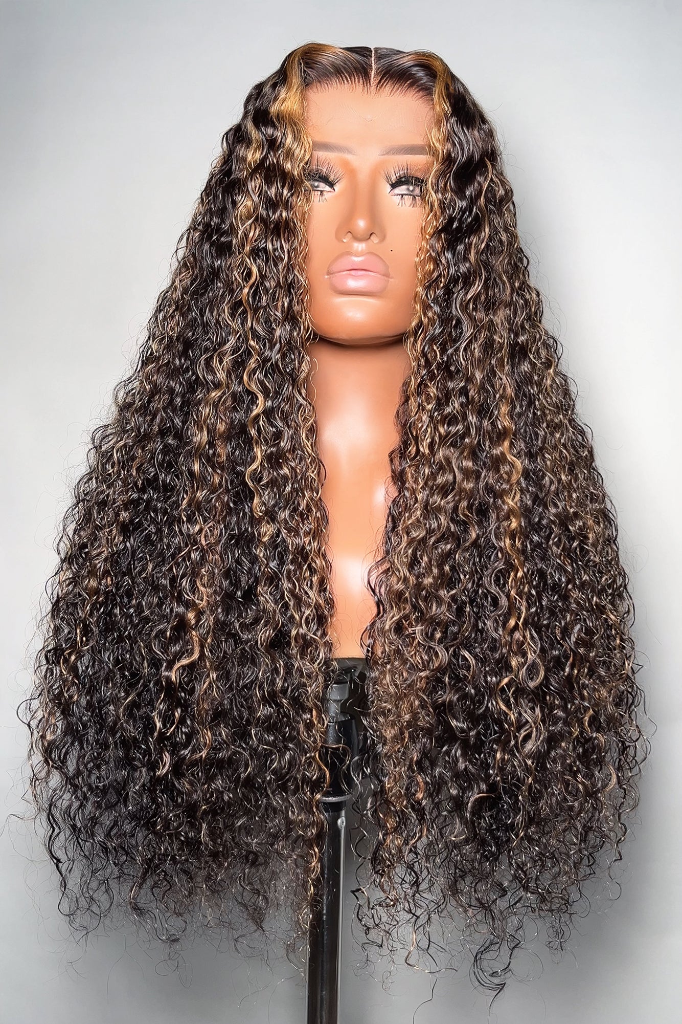 Brown Highlights Curly Glueless 5x5 Closure Lace Wig Beginner Friendly