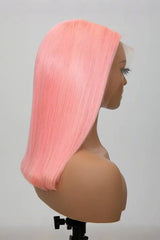 Keswigs Pink color 4x4 transparent lace closure wig 180% density human hair wigs