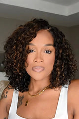 Casual Blonde Highlights Curly 5x5 HD Lace Glueless C Part Short Wig 100% Human Hair