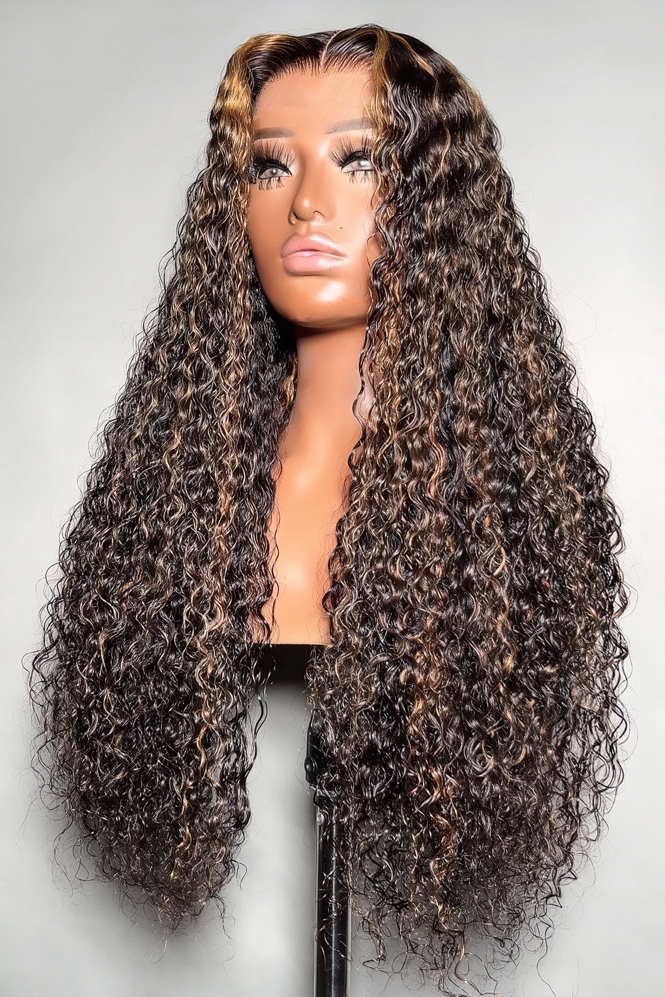 Brown Highlights Curly Glueless 5x5 Closure Lace Wig Beginner Friendly