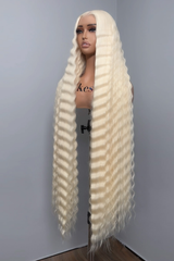 Keswigs 40 inch 6x6 HD Lace closure wigs virgin human hair 200 density lace closure crimped wigs blonde color