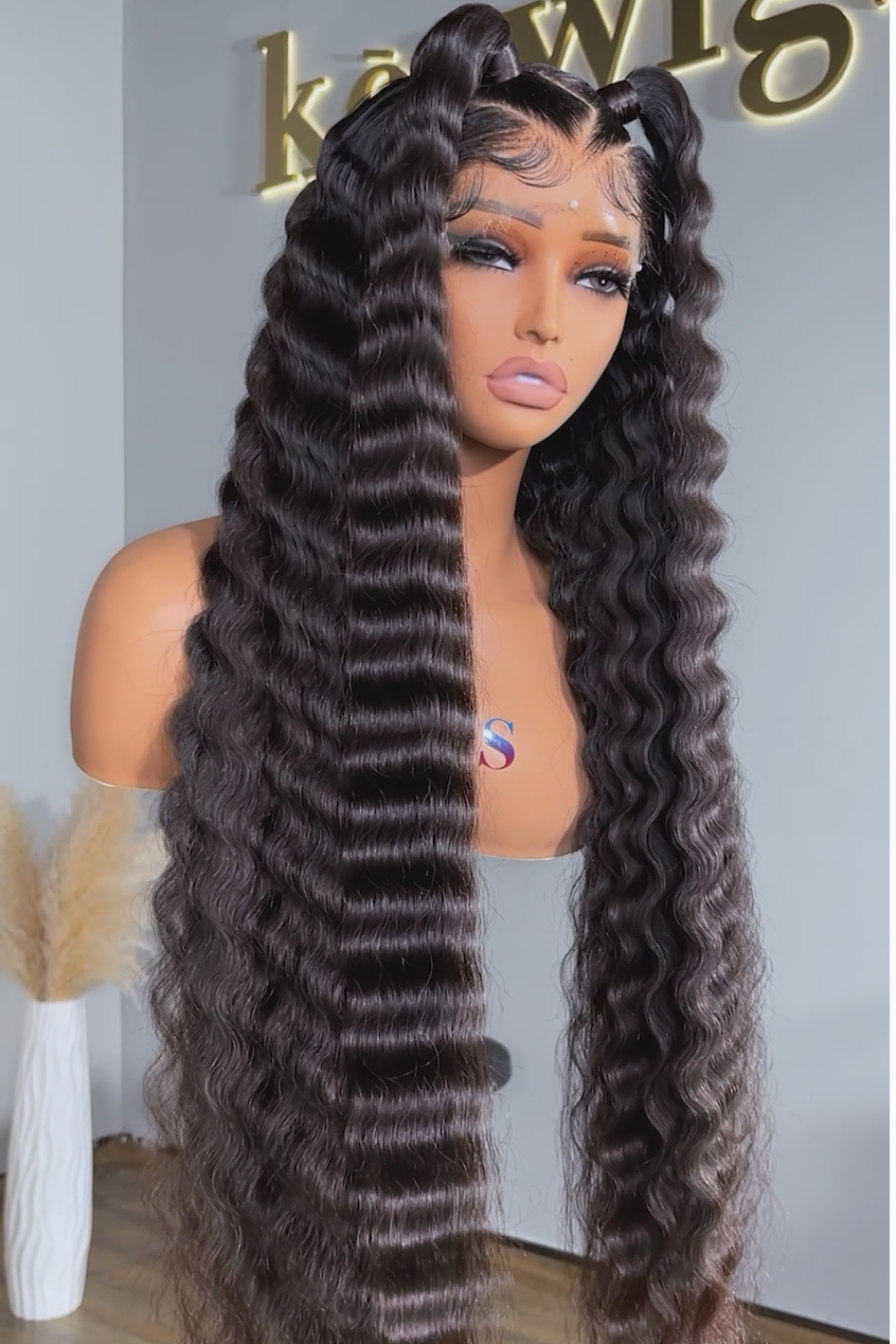 Keswigs 30 inch 6x6 HD Lace closure wigs virgin human hair 200 density lace closure crimped wigs