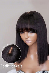 Minimalist Undetectable Lace Wig Silky Straight Bob Wig With Bangs