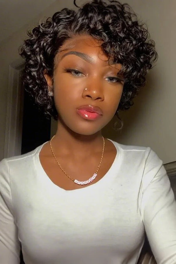 Trendy Short Cut Curly 5x5 HD Lace Glueless Side Part Wig 100% Human Hair