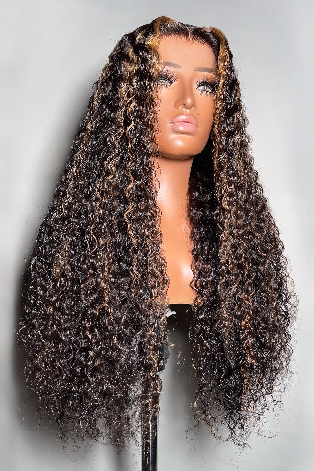 Brown Highlights Curly Glueless 5x5 Closure Lace Wig Beginner Friendly