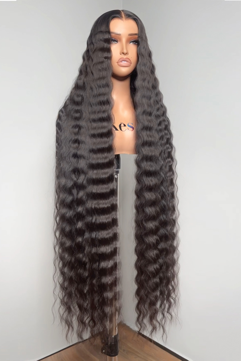 Keswigs 40 inch 6x6 HD Lace closure wigs virgin human hair 200 density lace closure crimped wigs