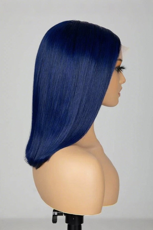 Keswigs Blue color 4x4 transparent lace closure wig 180% density human hair wigs