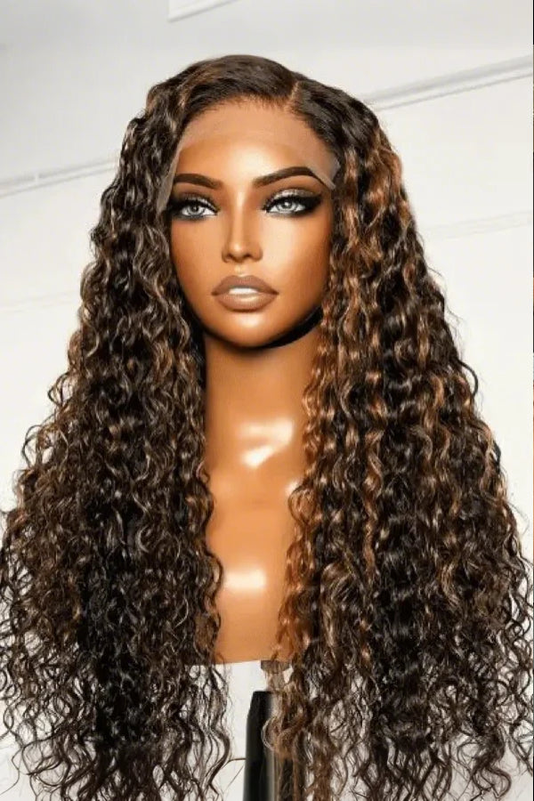 Brown Highlights Funmi Curly Glueless 5x5 Closure Lace Wig Beginner Friendly