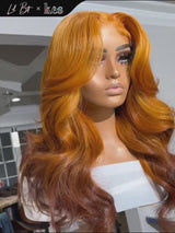 Kes x lilbit_collections 22 inch 5x5  Glueless human hair HD lace closure wigs 200% density body wave wigs orange and brown ombre color