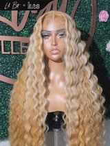 Kes x lilbit_collections 28 inch 5x5  Glueless human hair HD lace closure wigs 200% density loose wave wigs blonde highlight color