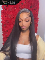 Kes x yanithelacewiz 28 inch 5x5 Glueless human hair HD lace closure wigs 200% density straight wigs natural color