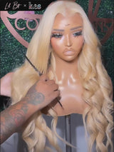 Kes x lilbit_collections 26 inch 5x5  Glueless human hair HD lace closure wigs 200% density body wave wigs blonde color