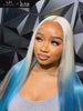 Kes x gorjessdollz 24 inch 13x6 HD Lace front wigs virgin human hair 200 density lace frontal straight wigs white and blue ombre color