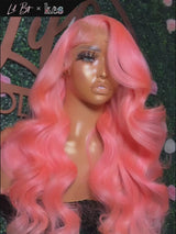 Kes x lilbit_collections 24 inch 5x5  Glueless human hair HD lace closure wigs 200% density body wave wigs pink color