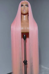 Close - up of the HD Full Lace on Keswigs Pink Virgin Human Hair Straight Wig, Revealing Delicate Workmanship